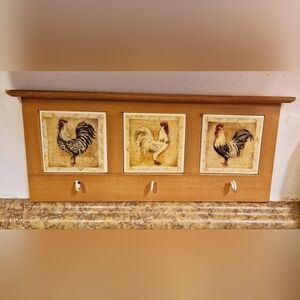 Wooden rooster tile hanging shelf, keychain,small towel, jewellery